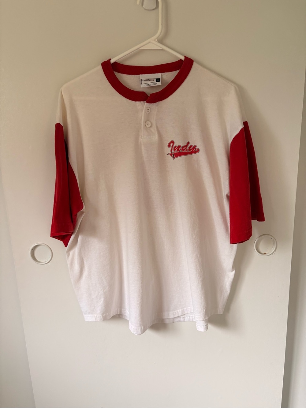 Indy Red & White Short Sleeve Henley Tee
